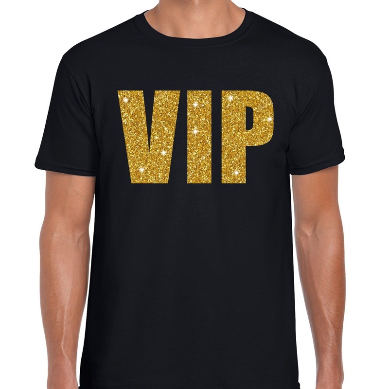 VIP tekst t-shirt zwart met gouden glitter letters heren Top Merken Winkel